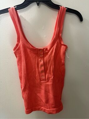 Free People Sleeveless Ribbed Tank Top in Coral